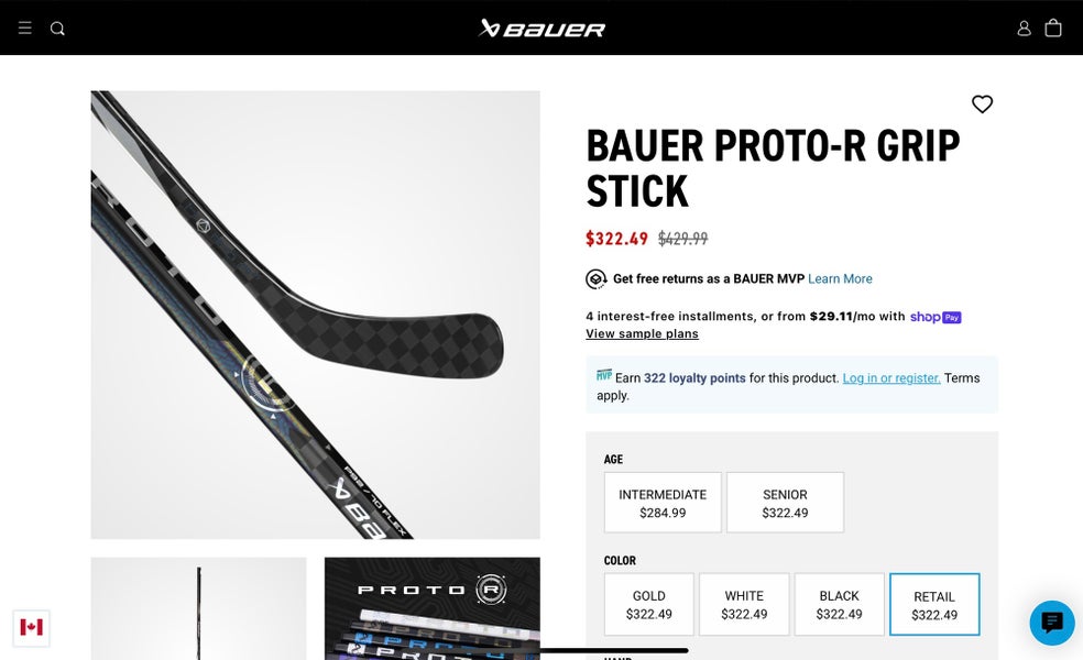 Senior Bauer Proto-R Left Hand Hockey Stick P29 65 Flex (New)
