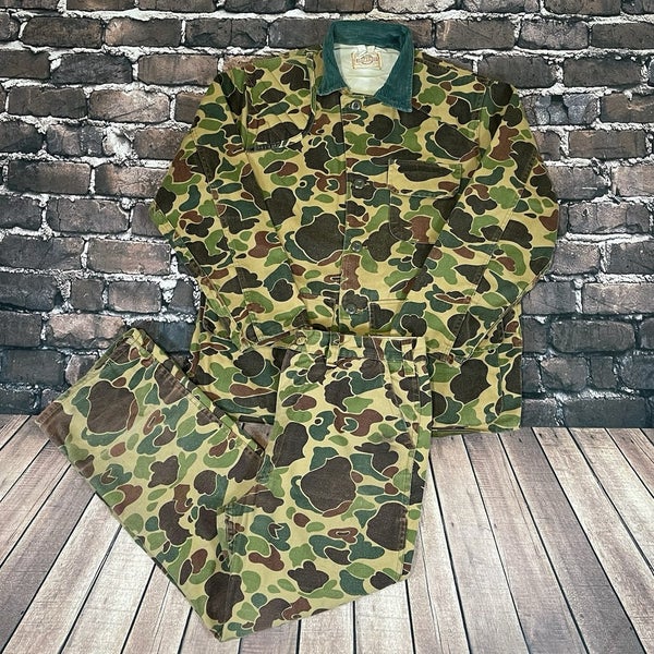 Vintage SafTBak Duck Camouflage Hunting Jacket With Pants Set - Mens Size Large