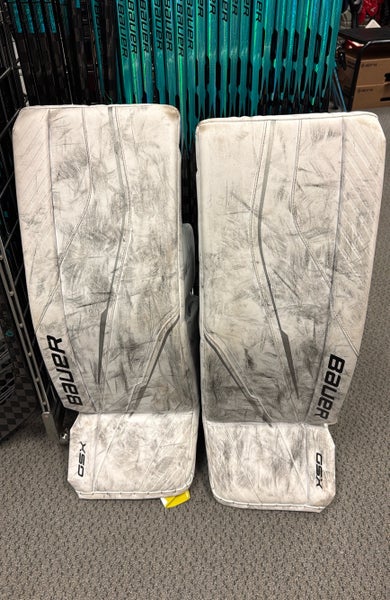 34" + 1" Bauer GSX (Used) White Senior ice hockey goal Goalie Leg Pads SR adult 34 inch