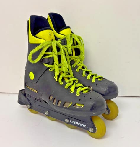 Vintage 1980s Rollerblade Lightning Black Neon Green Inline Skates US Men's 9