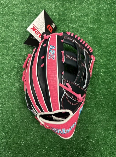 Wilson A2K 12.5" 1750 Right Handed Outfield Baseball Glove - Navy Blue Pink