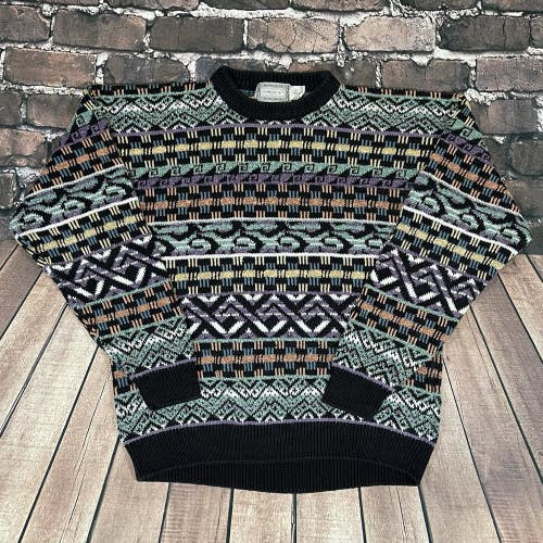 Vintage Concrete Mix 3D Knit Sweater Sz L Coogi Style Cosby Biggie Colored 90s