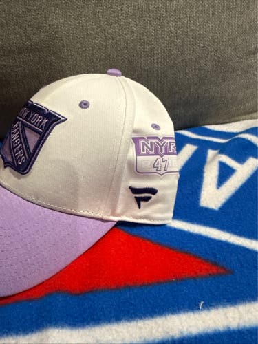 Morgan Barron 47 New York Rangers HFC Fanatics Authentic Pro HAT Player Used Worn