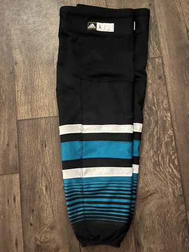 SJ Sharks Game worn Large Adidas Socks (Cali Fin)