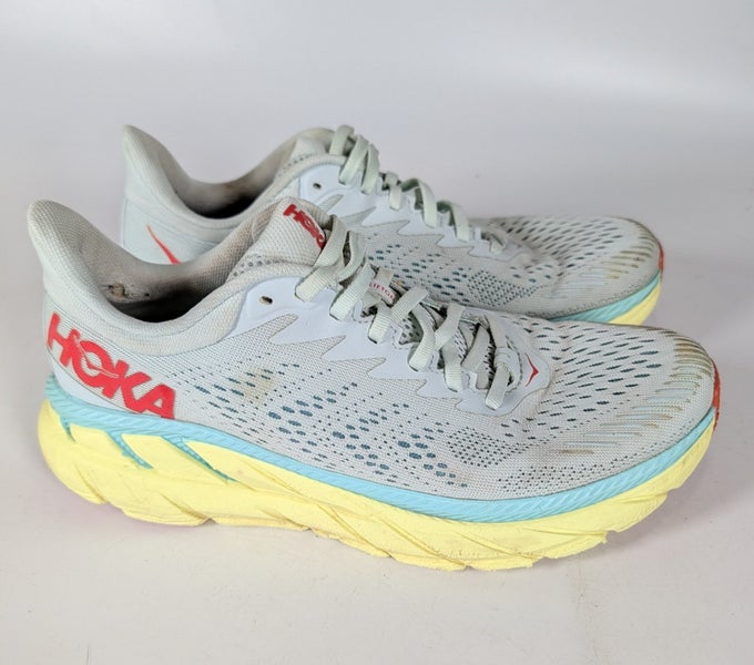 Hoka One One Clifton 7 Shoes Womens Size 9 Gray Yellow Running Trainer Cushion