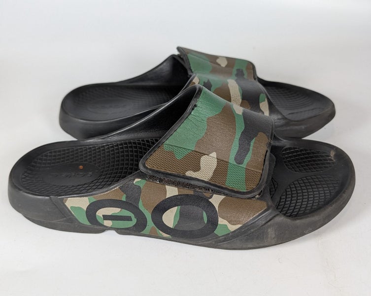 Oofos Ooahh Sport Flex Camo Slide Sandals Mens Size 12 Green Black Slip On