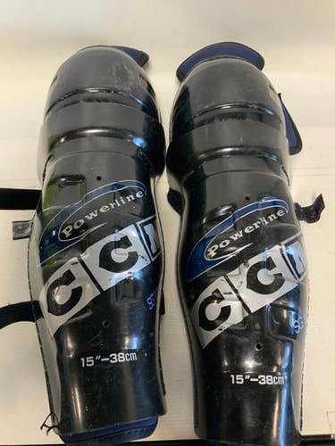 Used CCM POWERLINE Senior Shin Guards Black 15" 11823-S000035733