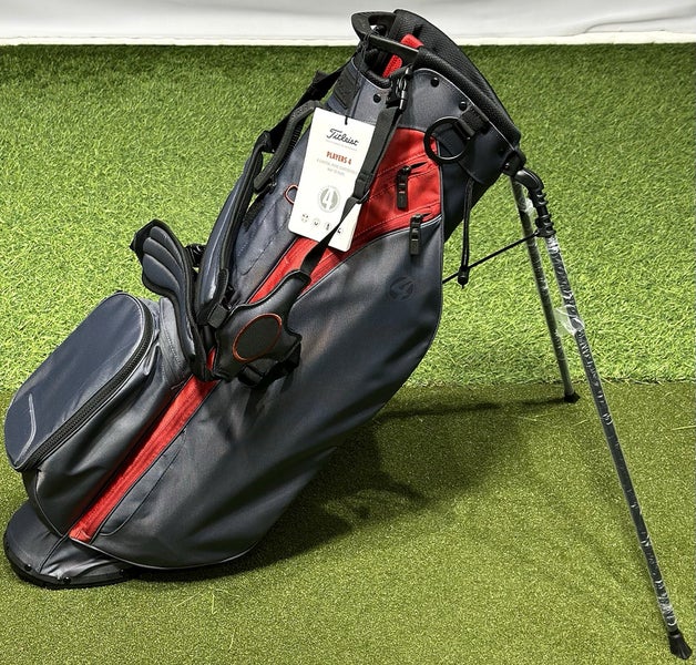 NEW Titleist Players 4 Double Strap Stand Golf Bag Graphite/Dark Red - No Logo