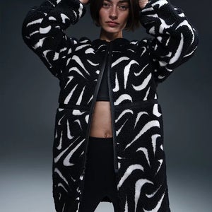 Nike Sportswear Women's Loose High-Pile Jacket Black White Size XS FV8025 010