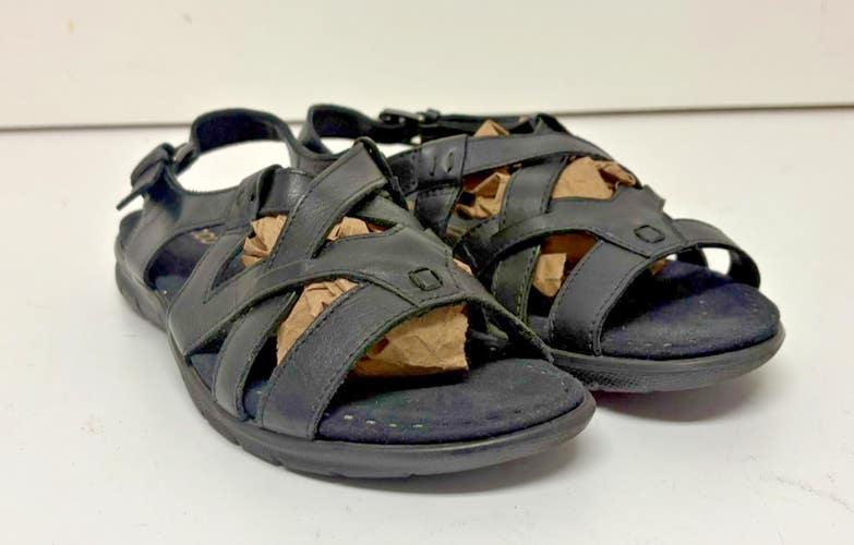 ECCO Babett Black Leather Open Toe Sling Back Sandals EU 39 US Women's 8 GREAT