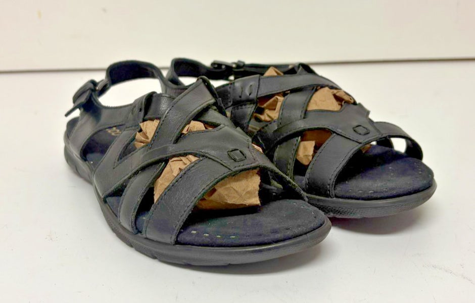 ECCO Babett Black Leather Open Toe Sling Back Sandals EU 39 US Women's 8 GREAT