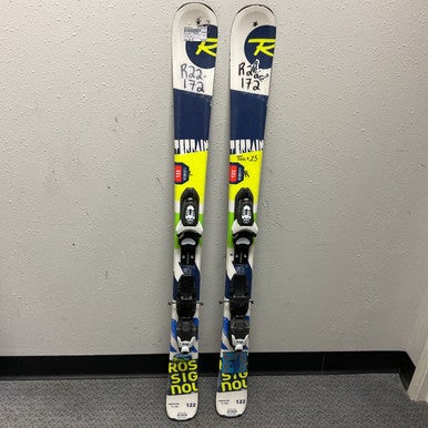 Used Rossignol TERRAIN Boys DH Ski/Binding Navy Blue And Yellow 122 cm 11855-S000194213
