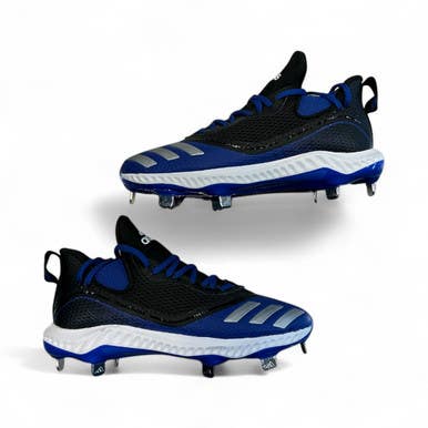 Used Adidas BOUNCE BB/SB Metal Cleats Black And Royal Blue Senior 6.5 11873-S000190718