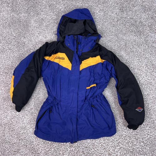 Vintage Columbia Jacket Womens Large Blue Black Omni-Tech Waterproof Hooded 90s