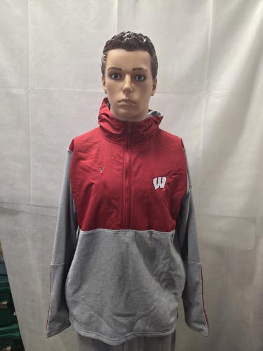 NWT Wisconsin Badgers Under Armour 1/4 Zip Hooded Jacket L NCAA