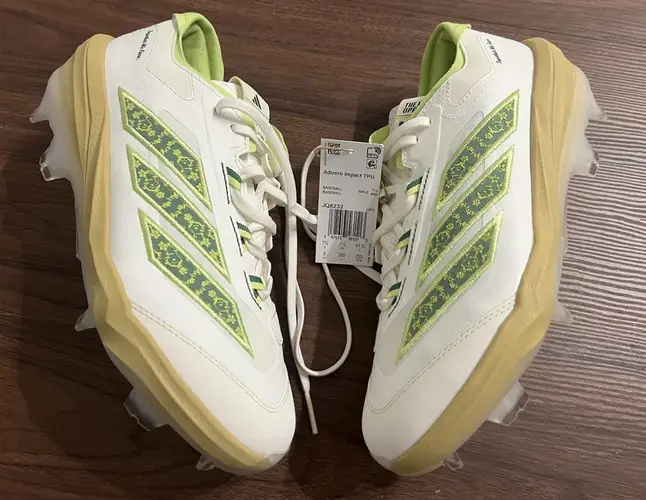 Adidas Adizero Impact TPU Baseball Cleats JQ8232 White Pulse Lime Men’s Sz 8