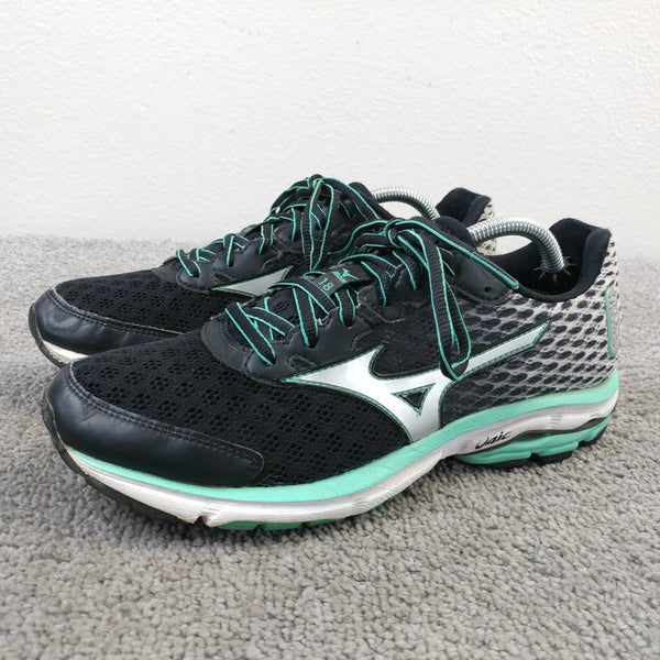 Mizuno Wave Rider 18 Womens Size 8 Running Shoes Low Sneakers Black Teal Green
