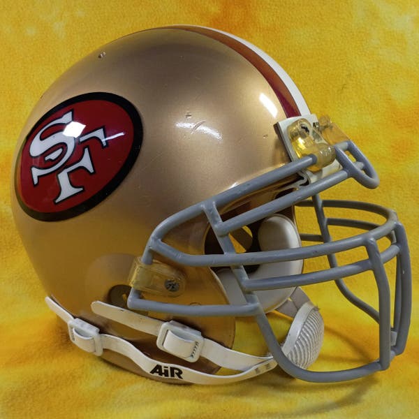 Throw back San Francisco 49ers Custom fullsize Schutt Air football helmet  med | SidelineSwap | Buy and Sell on SidelineSwap