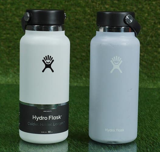 2 HYDRO FLASK WIDE MOUTH WATER BOTTLES INSOLATED WHITE / LIGHT PURPLE, 32 OZ