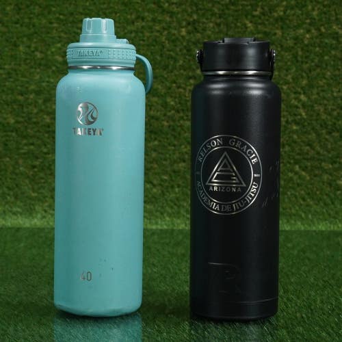LOT OF 2 WATER BOTTLES TAKEYA ACTIVES / RTIC WIDE MOUTH TEAL / BLACK, 40 OZ