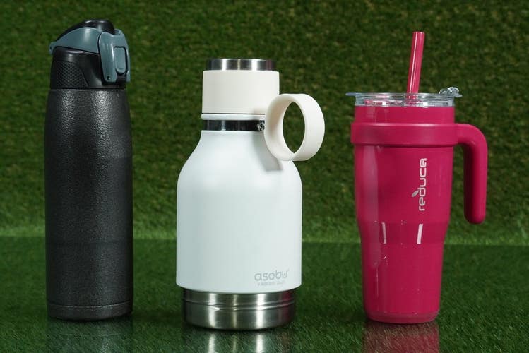LOT OF 3 WATER BOTTLES ASOBU / REDUCE GRANITE/WHITE/PINK, 33/24 OZ
