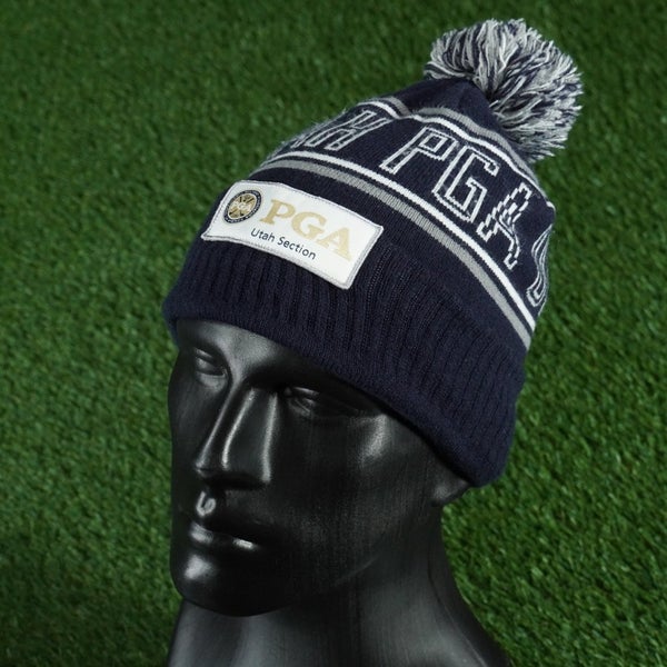PUKKA COLD WEATHER BEANIE CUFFED HAT PGA UTAH SECTION CAP BLUE/WHITE POM POM VGC