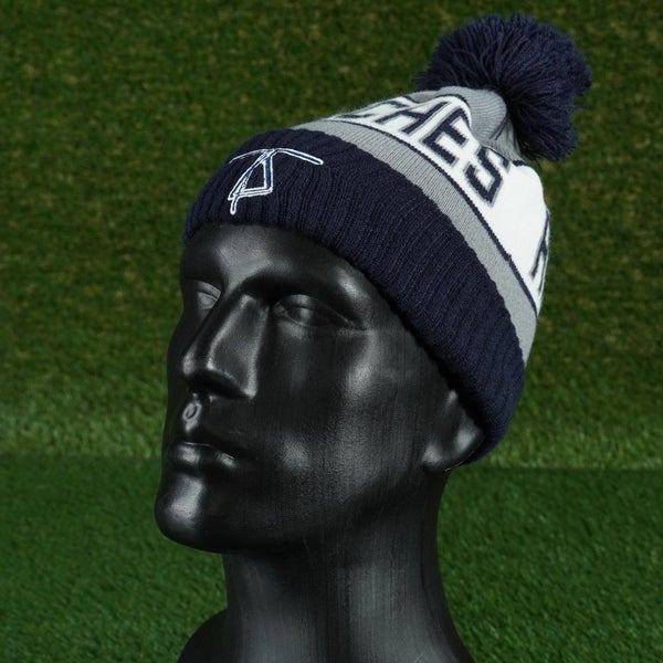 PUKKA COLD WEATHER BEANIE CUFFED HAT CAP BLUE / WHITE / GRAY POM POM ADULT, VGC