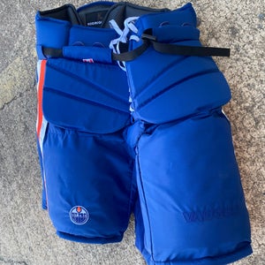 Vaughn Pro Stock Goalie Pants Large Oilers Royal Blue 7945