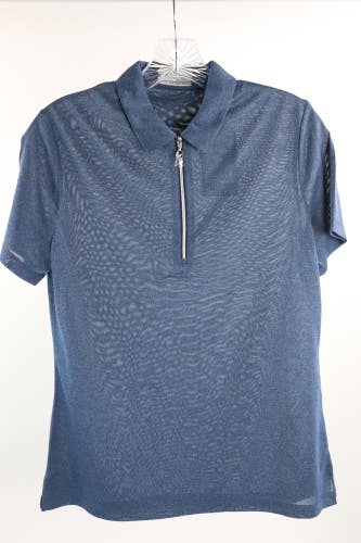 Callaway Women's 1/4 Zip Opti Dri Golf Polo Shirt Heather Blue Short Sleeve Sz M
