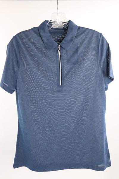 Callaway Women's 1/4 Zip Opti Dri Golf Polo Shirt Heather Blue Short Sleeve Sz M