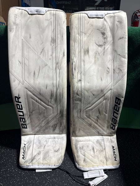 White Bauer Supreme Mach Goalie Leg Pads (Used) | Senior Large (35+)