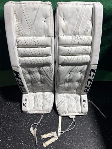 White Senior CCM Extreme Flex E4.5 Goalie Leg Pads (Used) | 34"+1"