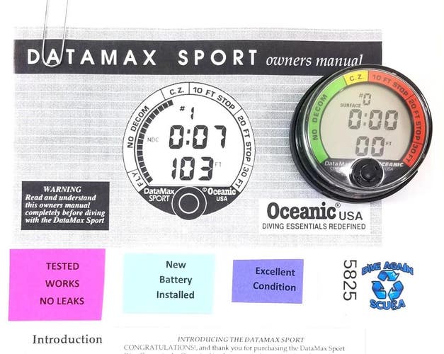 Oceanic Datamax Sport Puck Scuba Dive Computer + Manual          #5825