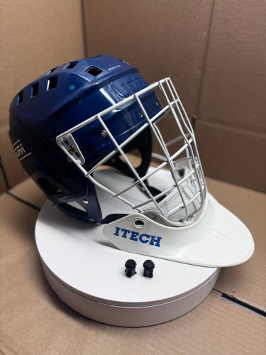 VINTAGE DARK BLUE JOFA HOCKEY GOALIE MASK & RARE JOFA CAGE & ORIGINAL THROAT GUARD