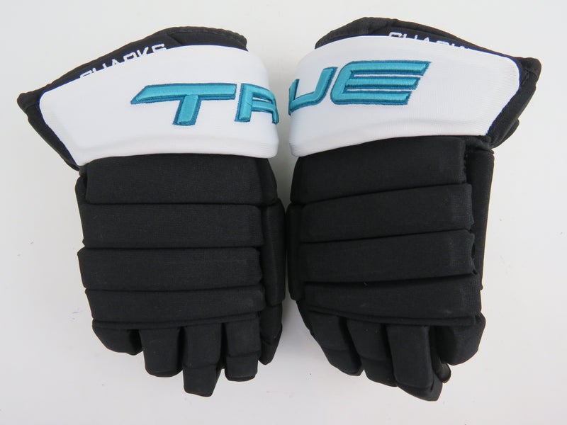 New TRUE NHL Pro Stock San Jose Sharks Hockey Gloves Senior Size 14" Black