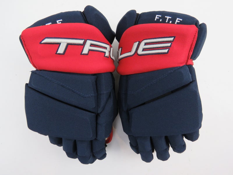 New TRUE NHL Pro Stock Columbus Blue Jackets Hockey Gloves Senior Size 14"