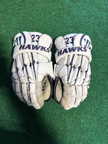 White Goalie Warrior Regulator 2 Lacrosse Gloves 13" (Used) | St. Anselm College
