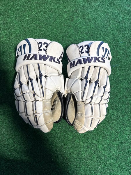 White Goalie Warrior Regulator 2 Lacrosse Gloves 13" (Used) | St. Anselm College
