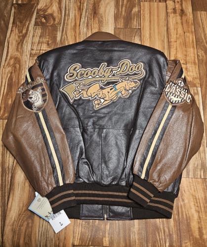 NEW Vintage Rare Scooby Doo Cartoon Network Brown 100% Leather Jacket Coat Sz L