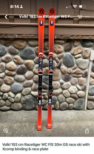 Men's 2023 Volkl Racetiger GS 193 cm Racing Skis With Bindings Max Din 16 (Used)