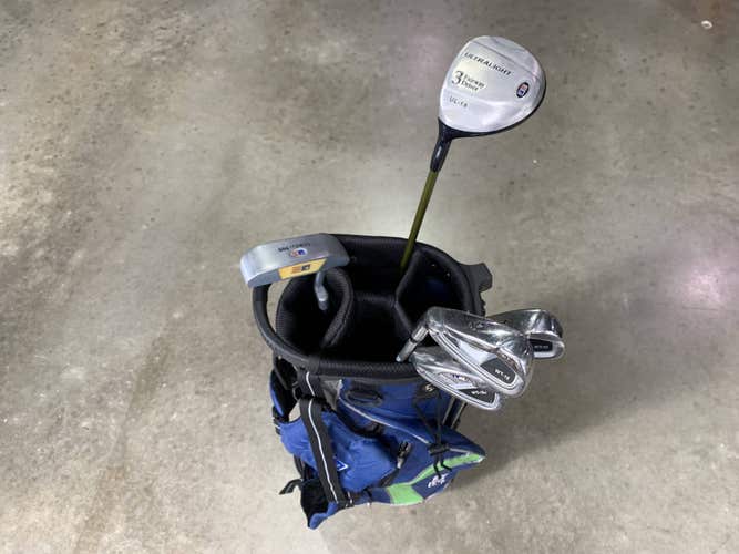 U.S. Kids Wt-15 Club Set 3W 6&8 PW Putter Ultralight 57" Green Junior LH +Bag