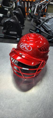Used Rawlings BATTING HELMET WITH MASK Batting Helmet w/Mask Red One Size 11497-S000153623