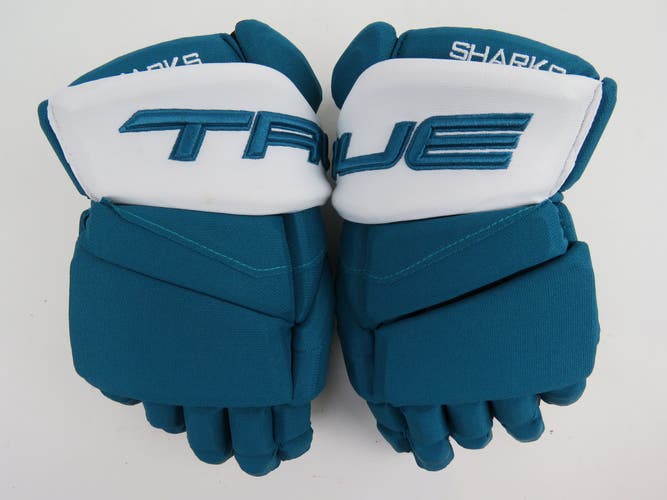New TRUE NHL Pro Stock San Jose Sharks Hockey Gloves Senior Size 14" Teal