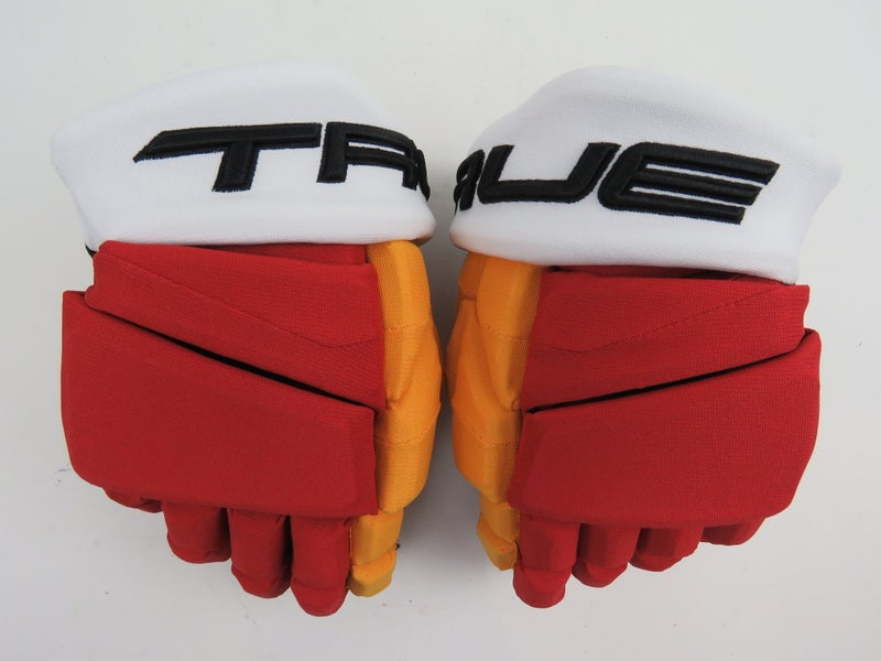 New TRUE NHL Pro Stock Calgary Flames Retro Hockey Gloves Size 13" Custom 0 Cuff