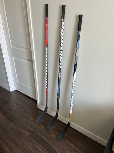 3 Senior Right Handed Hockey Sticks - 2 Carbon Fiber, 1 Wood