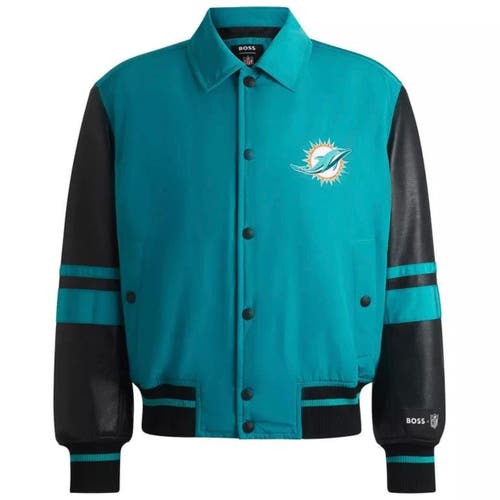 Miami Dolphins X Hugo Boss X NFL Cutback Bomber Jacket Faux Leather L NWT $645