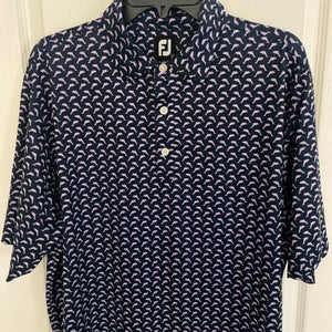 Footjoy Polo Shirt Mens Size Large Blue With Purple Dolphins Short Sleeve Golf EUC