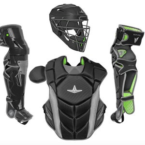 All Star MVP Pro Series Youth 10-12 Y/O Baseball Catchers Gear Set - Black Grey