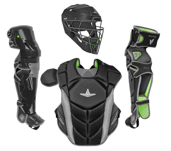 All Star MVP Pro Series Youth 10-12 Y/O Baseball Catchers Gear Set - Black Grey