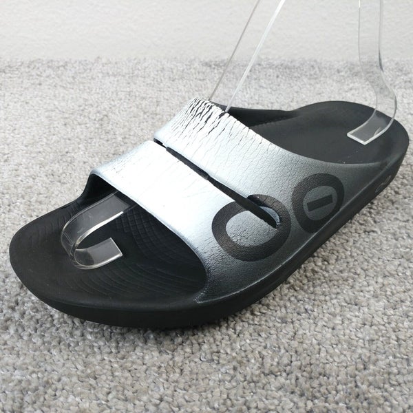 Oofos Ooahh Slide Sandals Womens Size 7 Shoes Recovery Comfort Black White